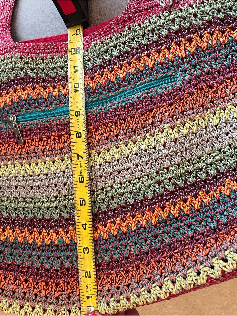 The Sak Gypsy Crocheted Vivid Multistripe Tote Charms Boho Hippie Festival NWT - Picture 13 of 14